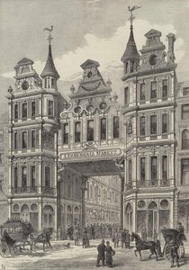1881年12月24日のイラスト入りロンドンニュースによる新しいリーデンホール市場 作： English School